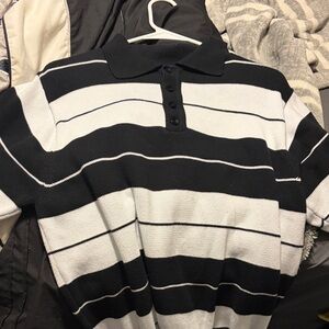 Black and White Striped Polo Shirt